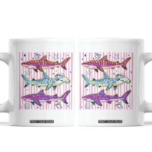 Shark Summer Striped Coastal Ocean Life Glitter Print Coffee Mug TS11 White Print Your Wear