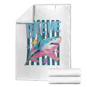 Funny Bite Me Shark Lover Throw Blanket Summer Beach Nautical Stripes Glitter Print TS11 White Print Your Wear