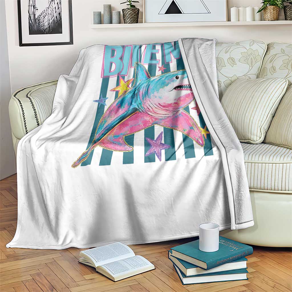 Funny Bite Me Shark Lover Throw Blanket Summer Beach Nautical Stripes Glitter Print TS11 Print Your Wear