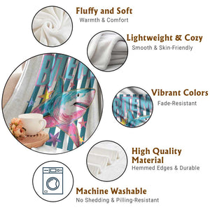 Funny Bite Me Shark Lover Throw Blanket Summer Beach Nautical Stripes Glitter Print TS11 Print Your Wear