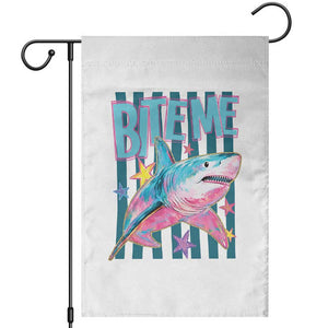 Funny Bite Me Shark Lover Garden Flag Summer Beach Nautical Stripes Glitter Print TS11 White Print Your Wear