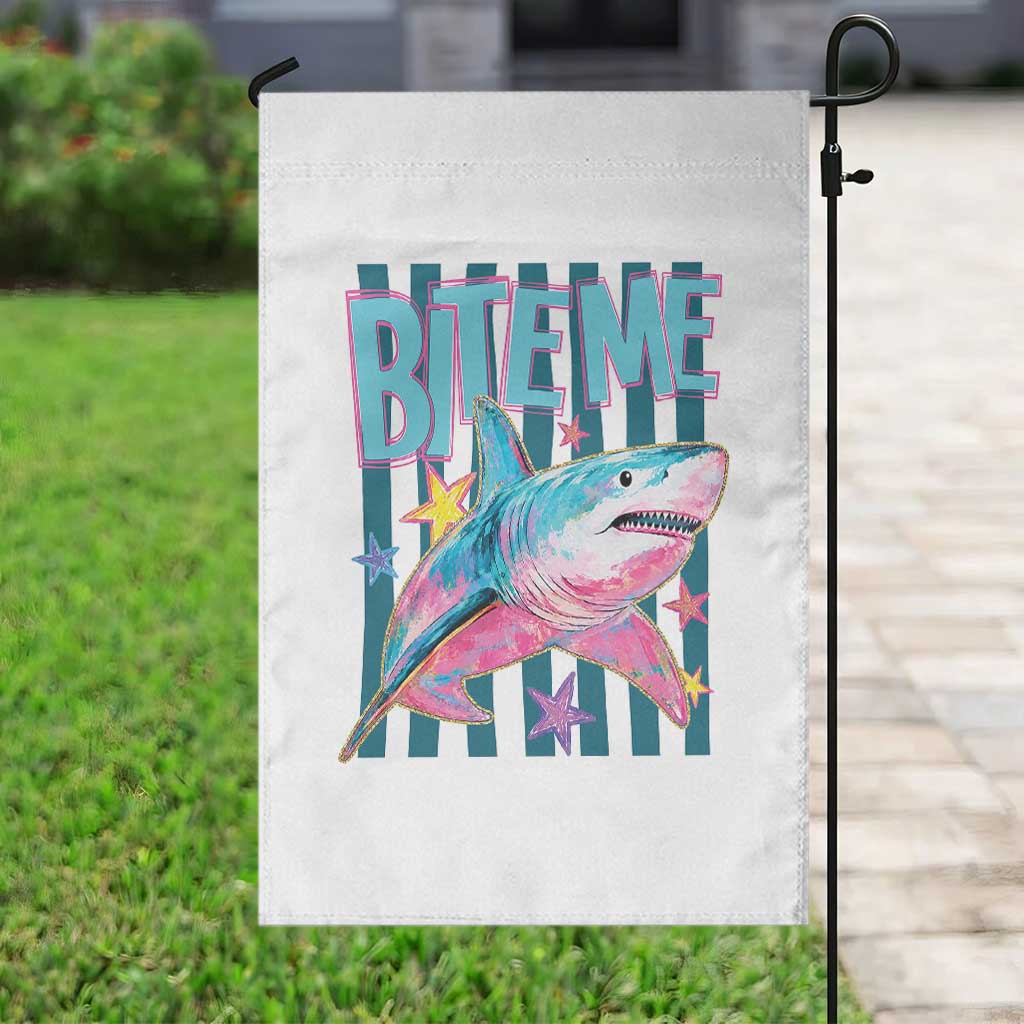 Funny Bite Me Shark Lover Garden Flag Summer Beach Nautical Stripes Glitter Print TS11 Print Your Wear