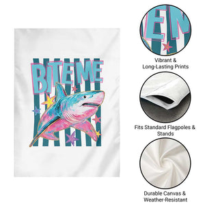 Funny Bite Me Shark Lover Garden Flag Summer Beach Nautical Stripes Glitter Print TS11 Print Your Wear