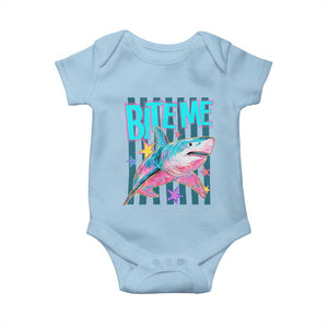 Funny Bite Me Shark Lover Baby Onesie Summer Beach Nautical Stripes Glitter Print TS11 Light Blue Print Your Wear