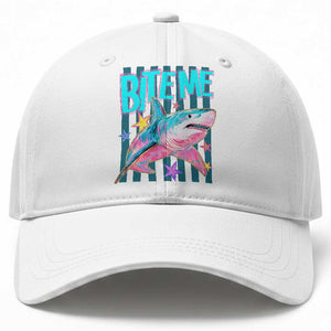 Funny Bite Me Shark Lover Baseball Cap Summer Beach Nautical Stripes Glitter Print TS11 Print Your Wear
