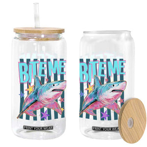 Funny Bite Me Shark Lover Glass Can Summer Beach Nautical Stripes Glitter Print TS11 Print Your Wear