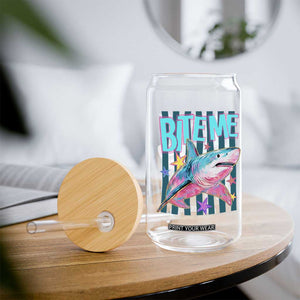 Funny Bite Me Shark Lover Glass Can Summer Beach Nautical Stripes Glitter Print TS11 Print Your Wear