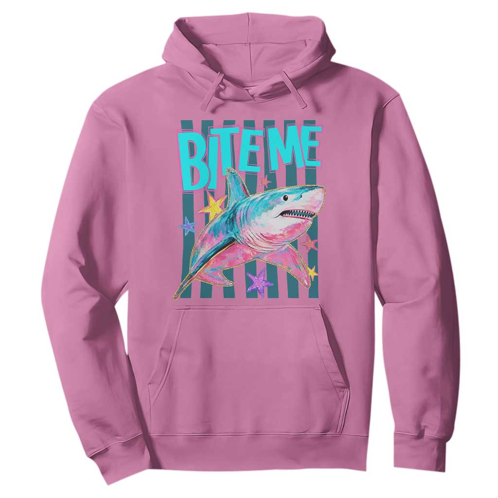 Funny Bite Me Shark Lover Hoodie Summer Beach Nautical Stripes Glitter Print TS11 Azalea Print Your Wear
