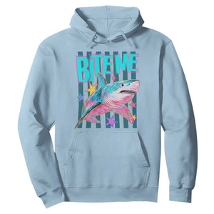 Funny Bite Me Shark Lover Hoodie Summer Beach Nautical Stripes Glitter Print TS11 Light Blue Print Your Wear