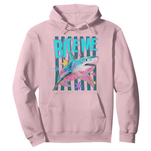 Funny Bite Me Shark Lover Hoodie Summer Beach Nautical Stripes Glitter Print TS11 Light Pink Print Your Wear