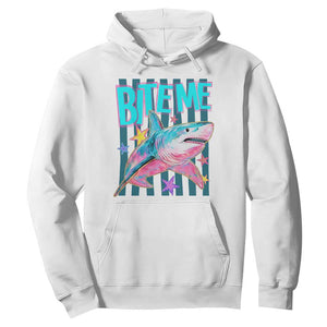 Funny Bite Me Shark Lover Hoodie Summer Beach Nautical Stripes Glitter Print TS11 White Print Your Wear