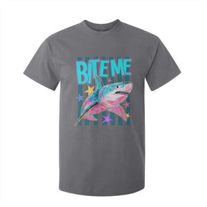 Funny Bite Me Shark Lover T Shirt For Kid Summer Beach Nautical Stripes Glitter Print TS11 Charcoal Print Your Wear