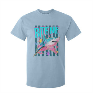 Funny Bite Me Shark Lover T Shirt For Kid Summer Beach Nautical Stripes Glitter Print TS11 Light Blue Print Your Wear