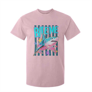 Funny Bite Me Shark Lover T Shirt For Kid Summer Beach Nautical Stripes Glitter Print TS11 Light Pink Print Your Wear