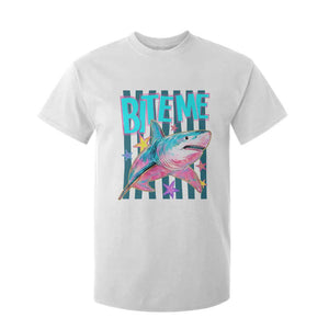 Funny Bite Me Shark Lover T Shirt For Kid Summer Beach Nautical Stripes Glitter Print TS11 White Print Your Wear