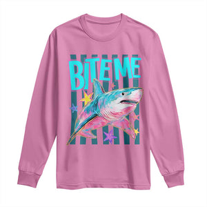 Funny Bite Me Shark Lover Long Sleeve Shirt Summer Beach Nautical Stripes Glitter Print TS11 Azalea Print Your Wear