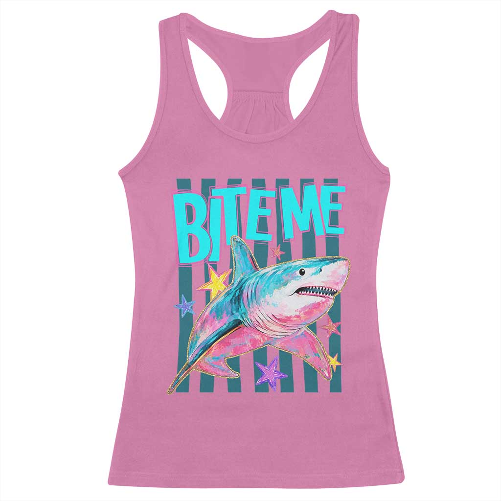 Funny Bite Me Shark Lover Racerback Tank Top Summer Beach Nautical Stripes Glitter Print TS11 Azalea Print Your Wear