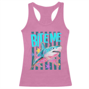 Funny Bite Me Shark Lover Racerback Tank Top Summer Beach Nautical Stripes Glitter Print TS11 Azalea Print Your Wear