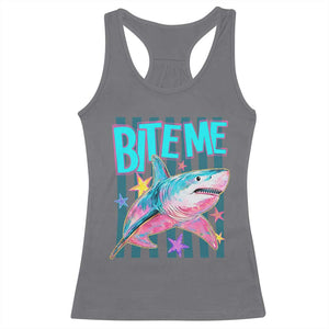 Funny Bite Me Shark Lover Racerback Tank Top Summer Beach Nautical Stripes Glitter Print TS11 Charcoal Print Your Wear