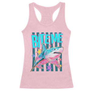 Funny Bite Me Shark Lover Racerback Tank Top Summer Beach Nautical Stripes Glitter Print TS11 Light Pink Print Your Wear