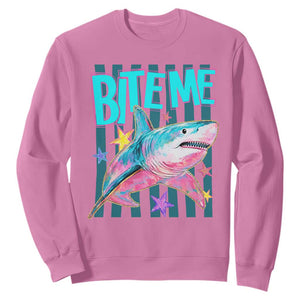 Funny Bite Me Shark Lover Sweatshirt Summer Beach Nautical Stripes Glitter Print TS11 Azalea Print Your Wear
