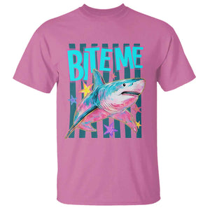 Funny Bite Me Shark Lover T Shirt Summer Beach Nautical Stripes Glitter Print TS11 Azalea Print Your Wear