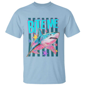 Funny Bite Me Shark Lover T Shirt Summer Beach Nautical Stripes Glitter Print TS11 Light Blue Print Your Wear
