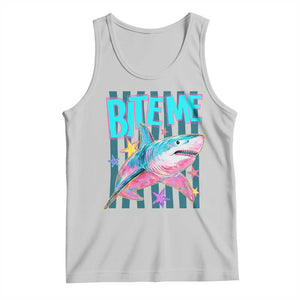 Funny Bite Me Shark Lover Tank Top Summer Beach Nautical Stripes Glitter Print TS11 Ash Print Your Wear
