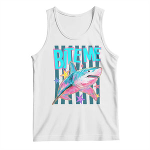 Funny Bite Me Shark Lover Tank Top Summer Beach Nautical Stripes Glitter Print TS11 White Print Your Wear