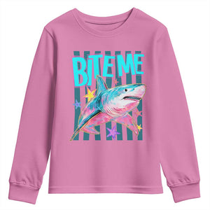 Funny Bite Me Shark Lover Youth Sweatshirt Summer Beach Nautical Stripes Glitter Print TS11 Azalea Print Your Wear
