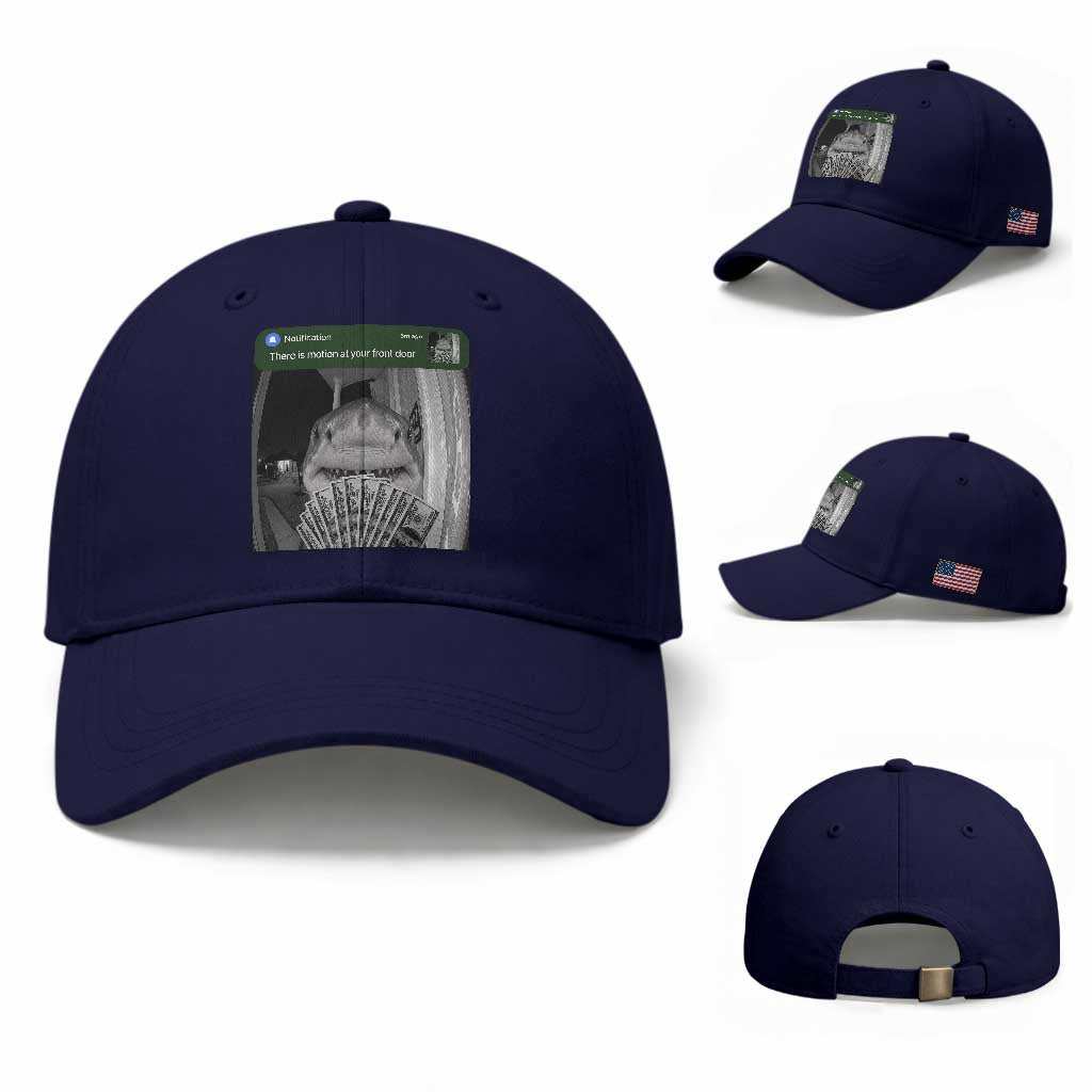 There is Motion at Your Front Door Funny Shark Motion Meme Baseball Cap TS11 Baseball Cap Universal Fit Dark Blue Print Your Wear