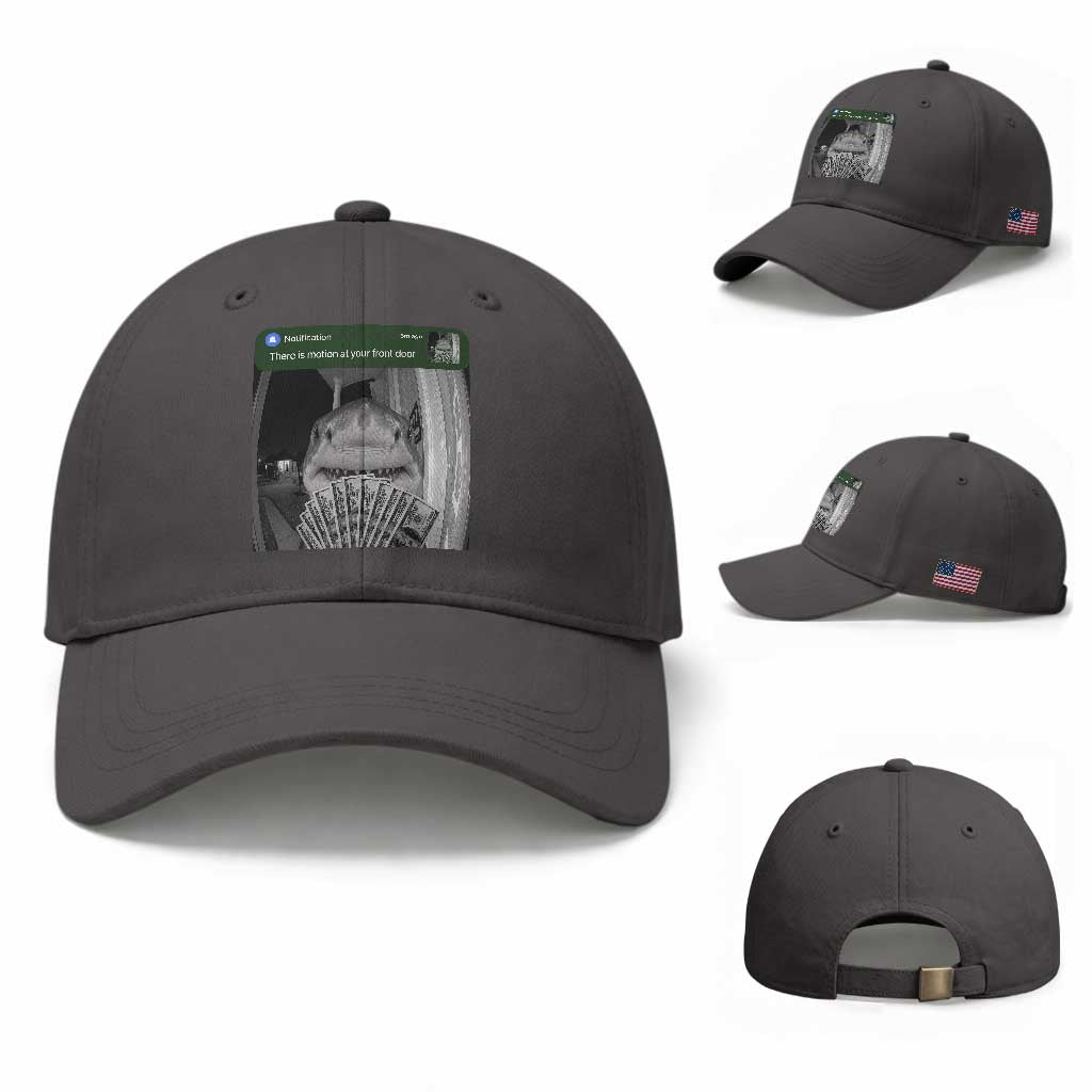 There is Motion at Your Front Door Funny Shark Motion Meme Baseball Cap TS11 Baseball Cap Universal Fit Dark Gray Print Your Wear