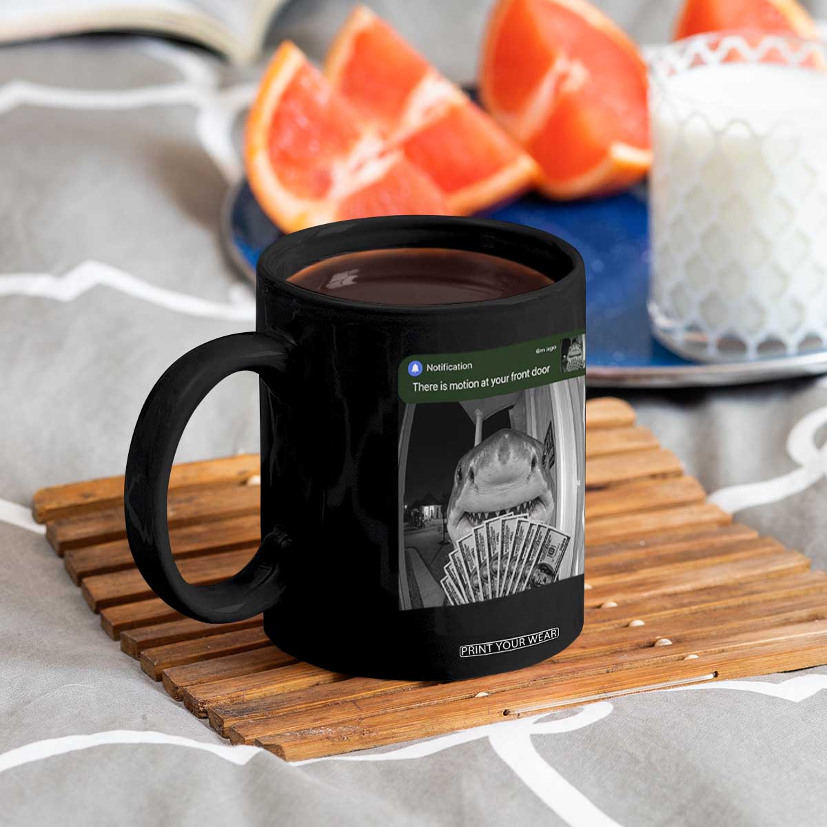 There is Motion at Your Front Door Funny Shark Motion Meme Coffee Mug TS11 Print Your Wear