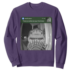 There is Motion at Your Front Door Funny Shark Motion Meme Sweatshirt TS11 Purple Print Your Wear