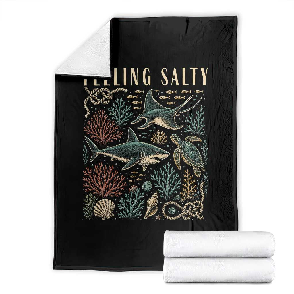 Feeling Salty Shark Lover Vintage Ocean Life Throw Blanket TS11 Black Print Your Wear