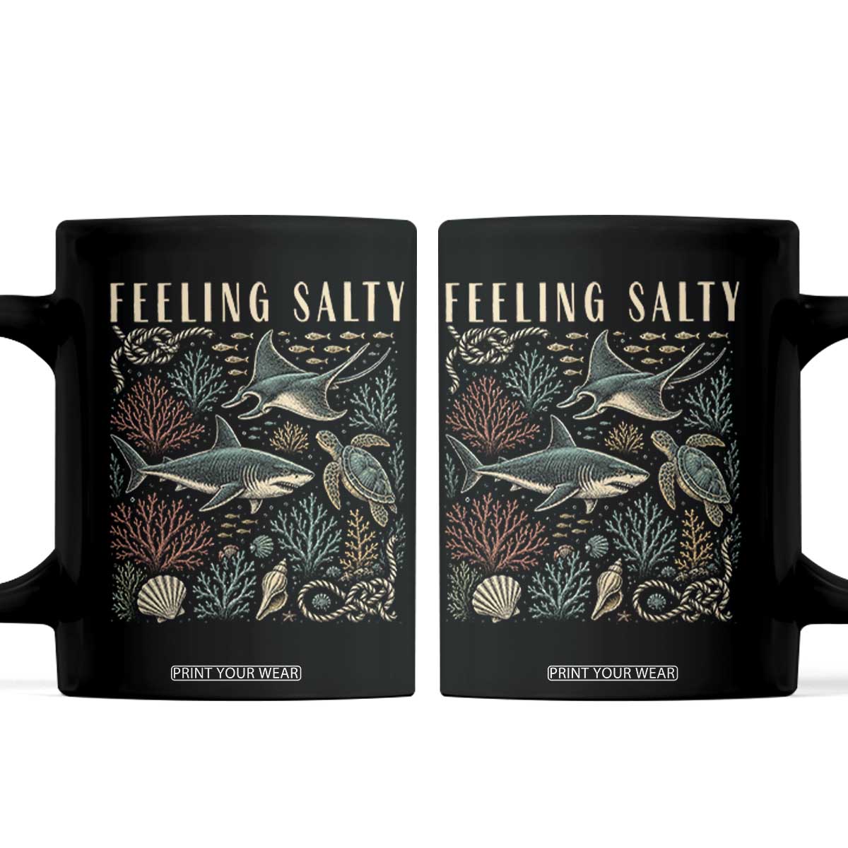 Feeling Salty Shark Lover Vintage Ocean Life Coffee Mug TS11 Black Print Your Wear