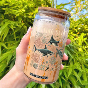 Feeling Salty Shark Lover Vintage Ocean Life Glass Can TS11 Black Print Your Wear