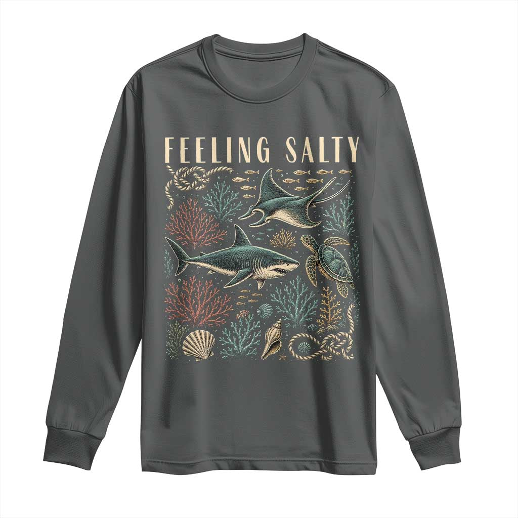 Feeling Salty Shark Lover Vintage Ocean Life Long Sleeve Shirt TS11 Dark Heather Print Your Wear