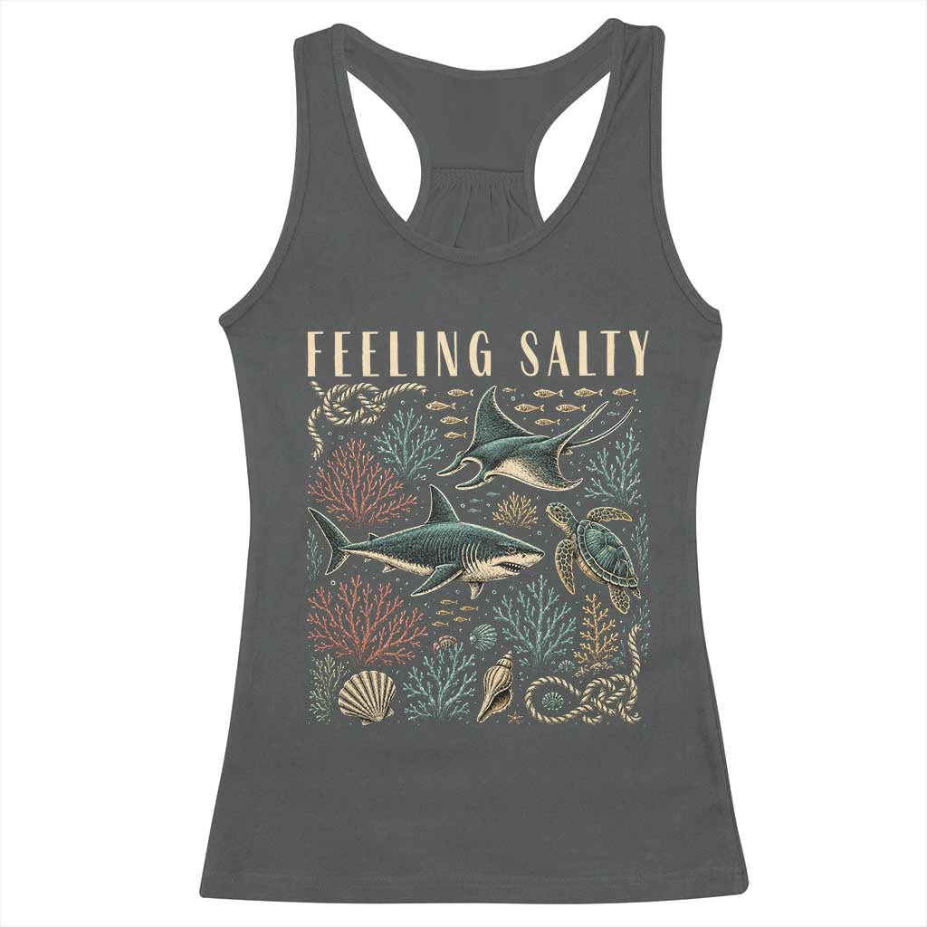 Feeling Salty Shark Lover Vintage Ocean Life Racerback Tank Top TS11 Dark Heather Print Your Wear
