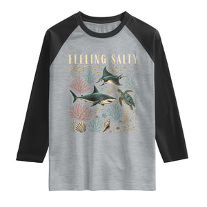 Feeling Salty Shark Lover Vintage Ocean Life Raglan Shirt TS11 Heather Gray Black Print Your Wear
