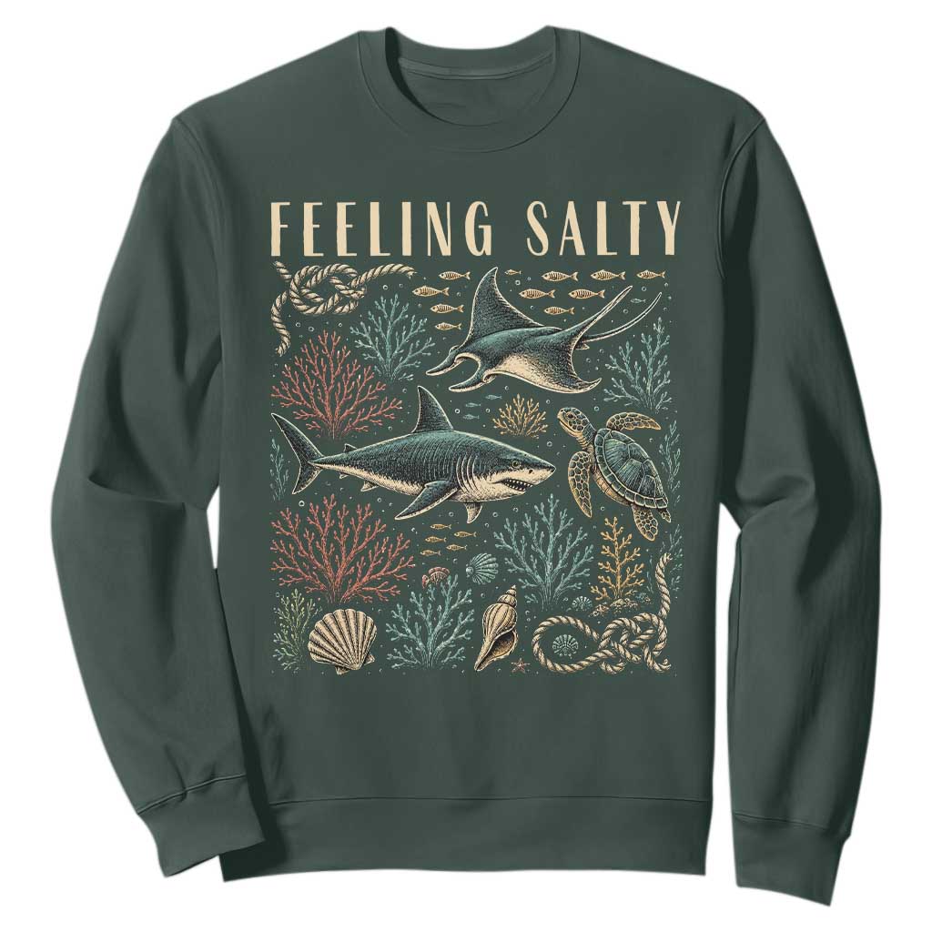 Feeling Salty Shark Lover Vintage Ocean Life Sweatshirt TS11 Dark Forest Green Print Your Wear