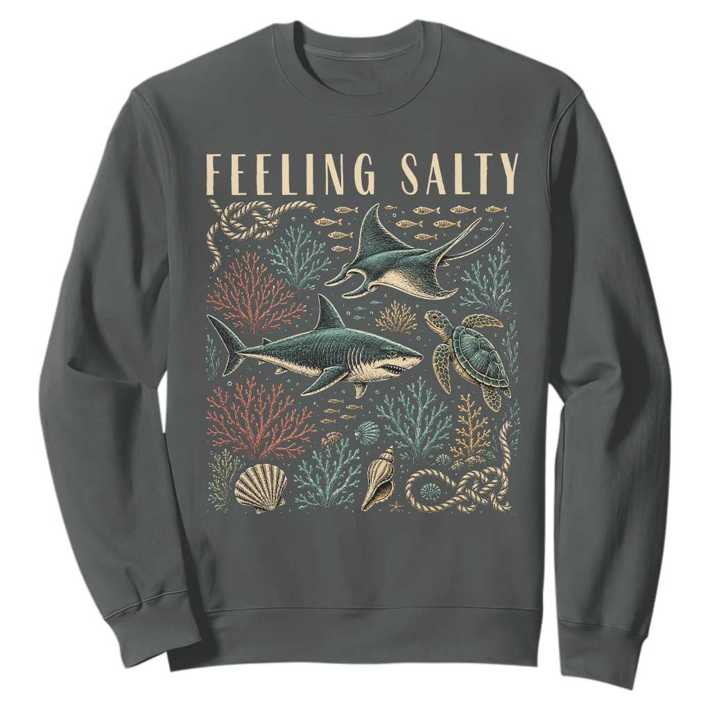 Feeling Salty Shark Lover Vintage Ocean Life Sweatshirt TS11 Dark Heather Print Your Wear