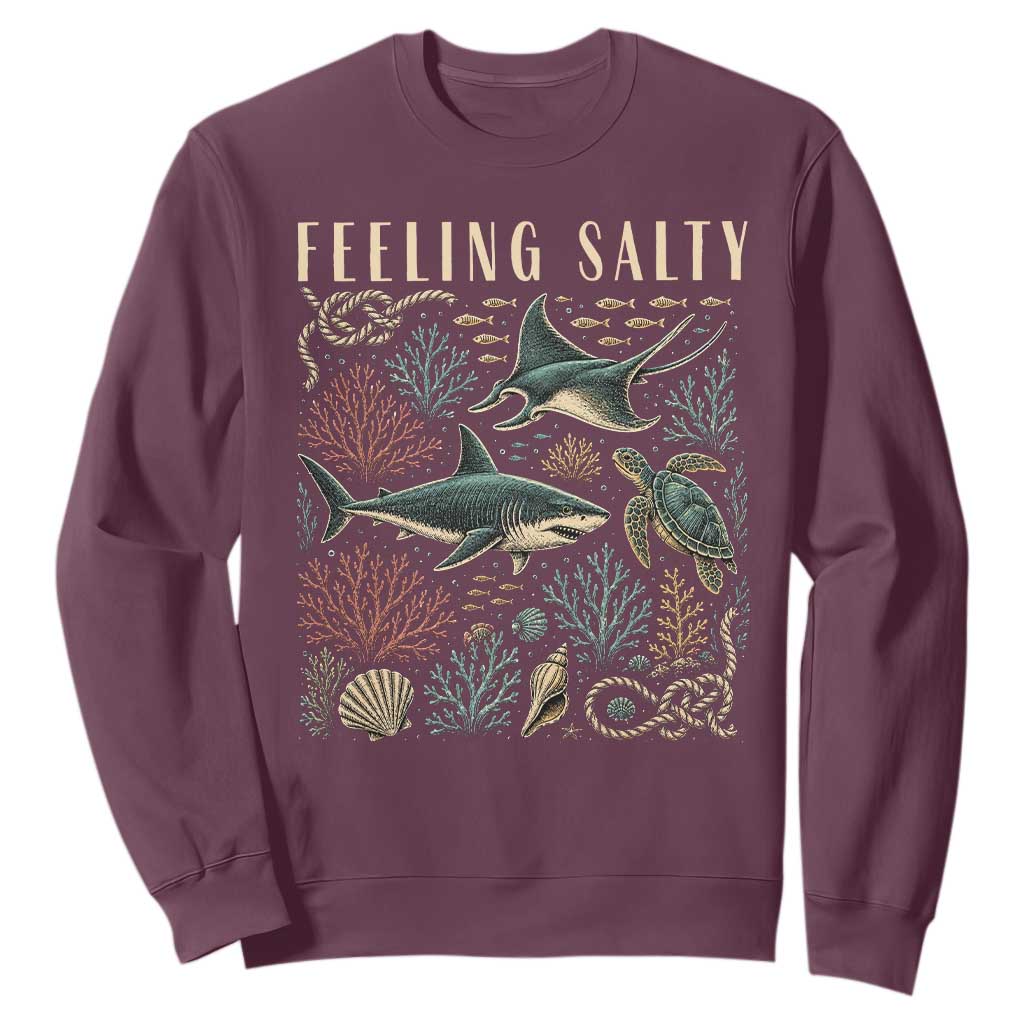 Feeling Salty Shark Lover Vintage Ocean Life Sweatshirt TS11 Maroon Print Your Wear