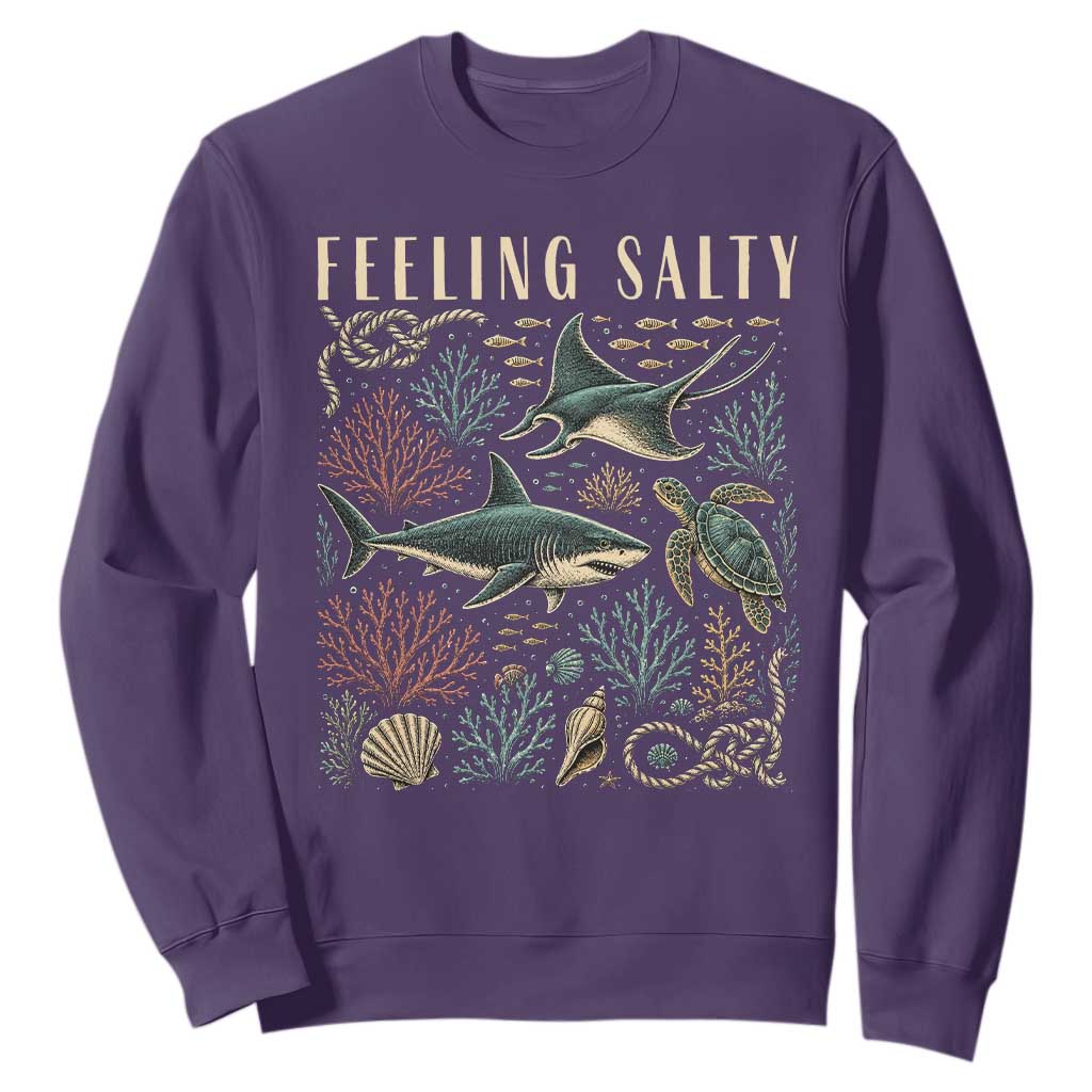Feeling Salty Shark Lover Vintage Ocean Life Sweatshirt TS11 Purple Print Your Wear