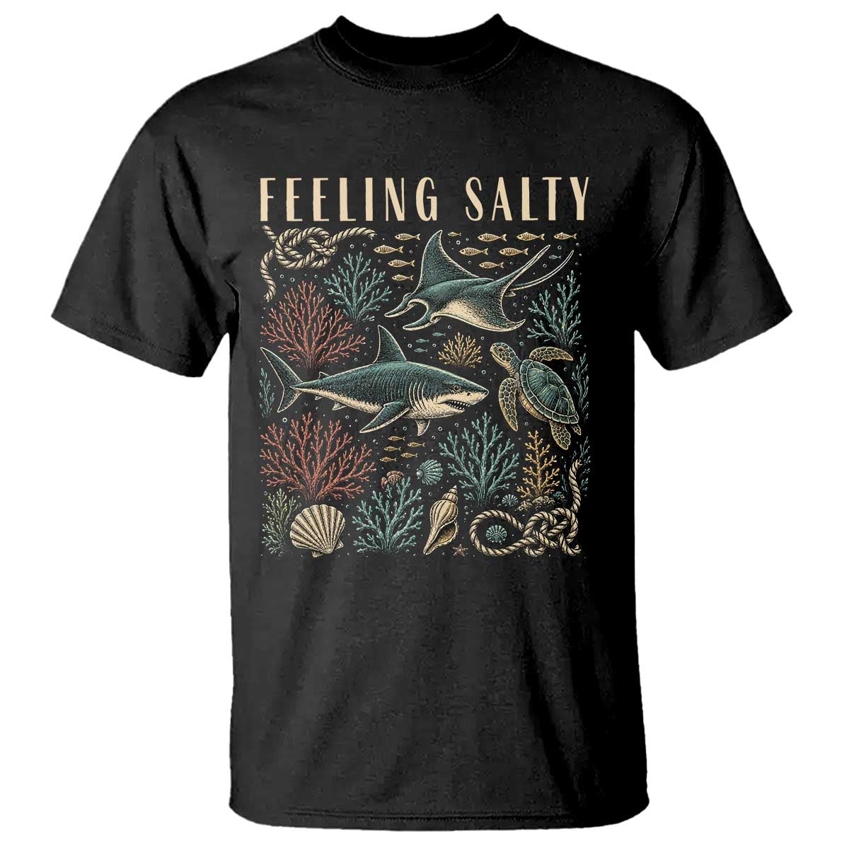 Feeling Salty Shark Lover Vintage Ocean Life T Shirt TS11 Black Print Your Wear