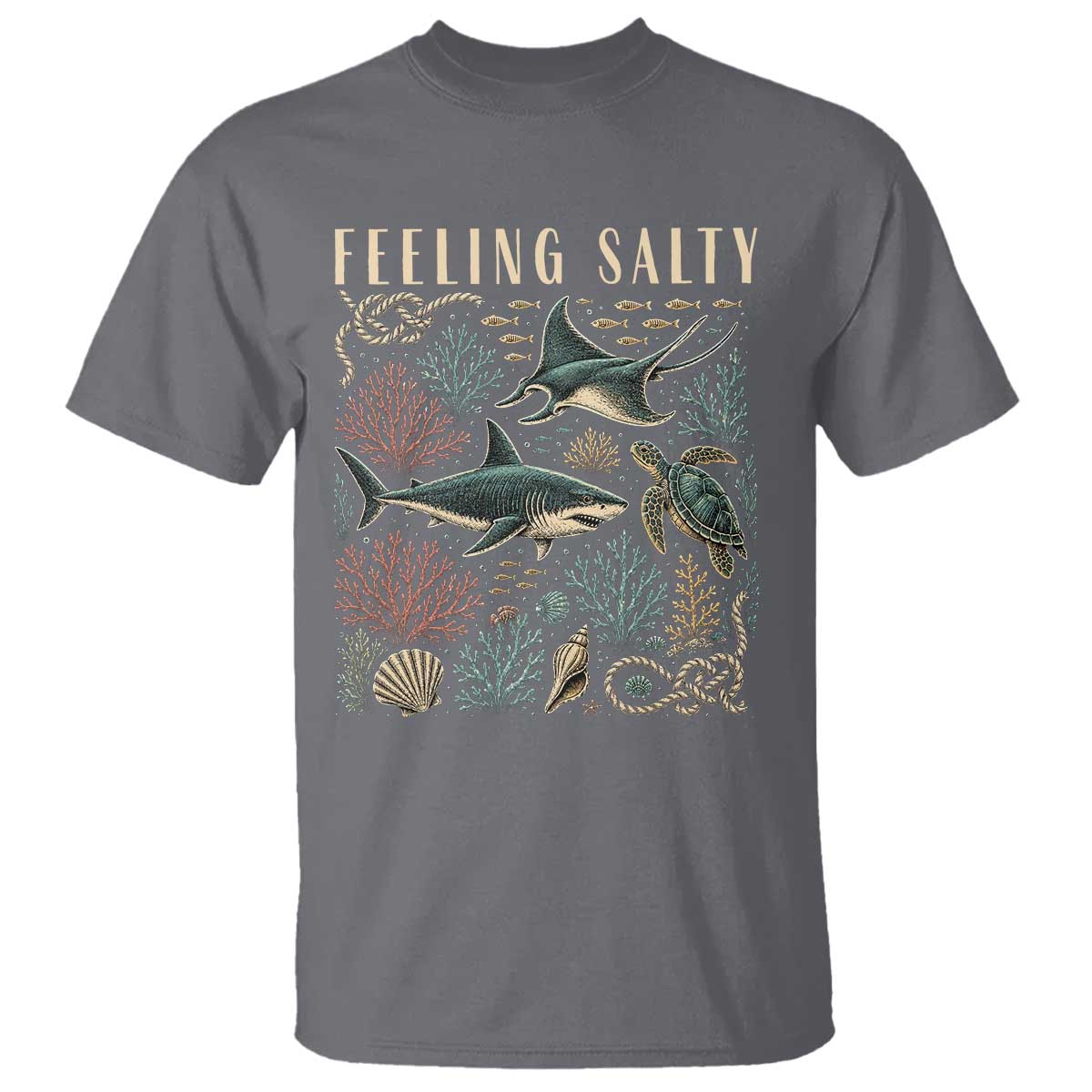 Feeling Salty Shark Lover Vintage Ocean Life T Shirt TS11 Charcoal Print Your Wear
