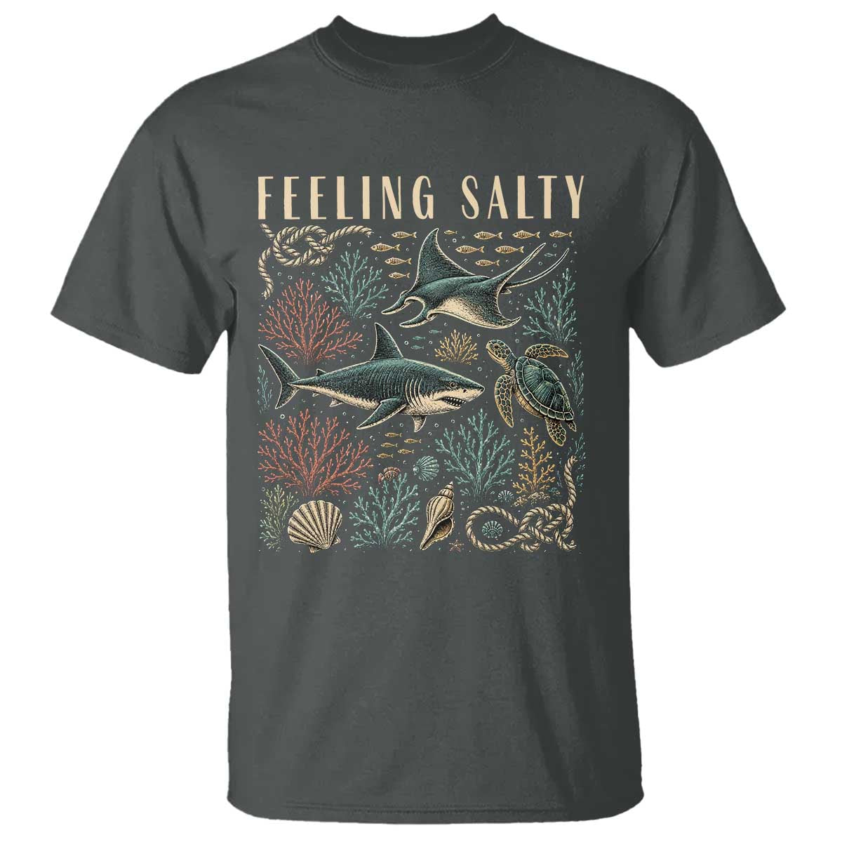 Feeling Salty Shark Lover Vintage Ocean Life T Shirt TS11 Dark Heather Print Your Wear