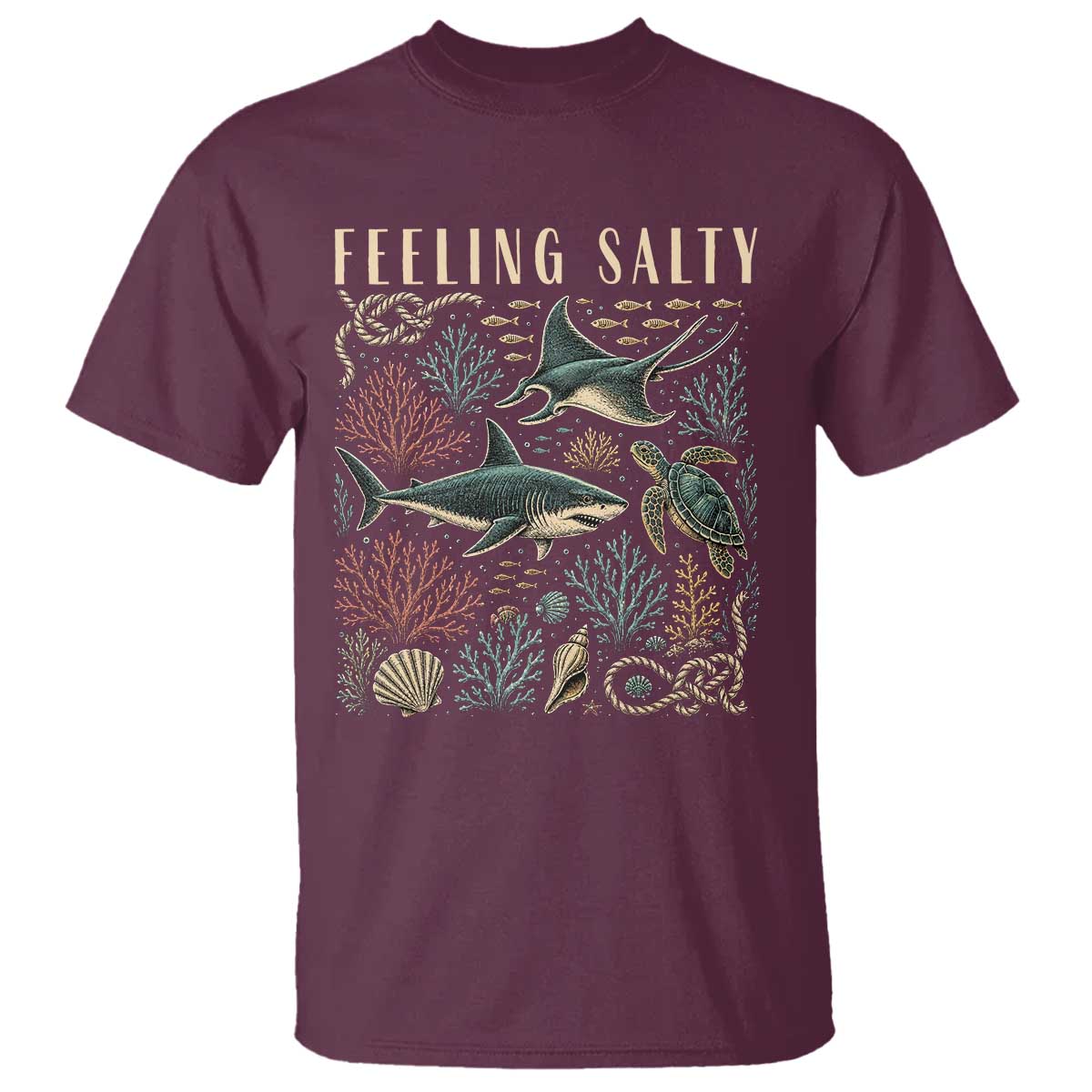 Feeling Salty Shark Lover Vintage Ocean Life T Shirt TS11 Maroon Print Your Wear