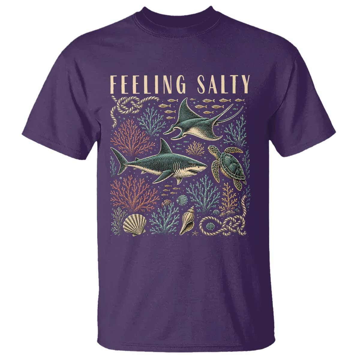 Feeling Salty Shark Lover Vintage Ocean Life T Shirt TS11 Purple Print Your Wear