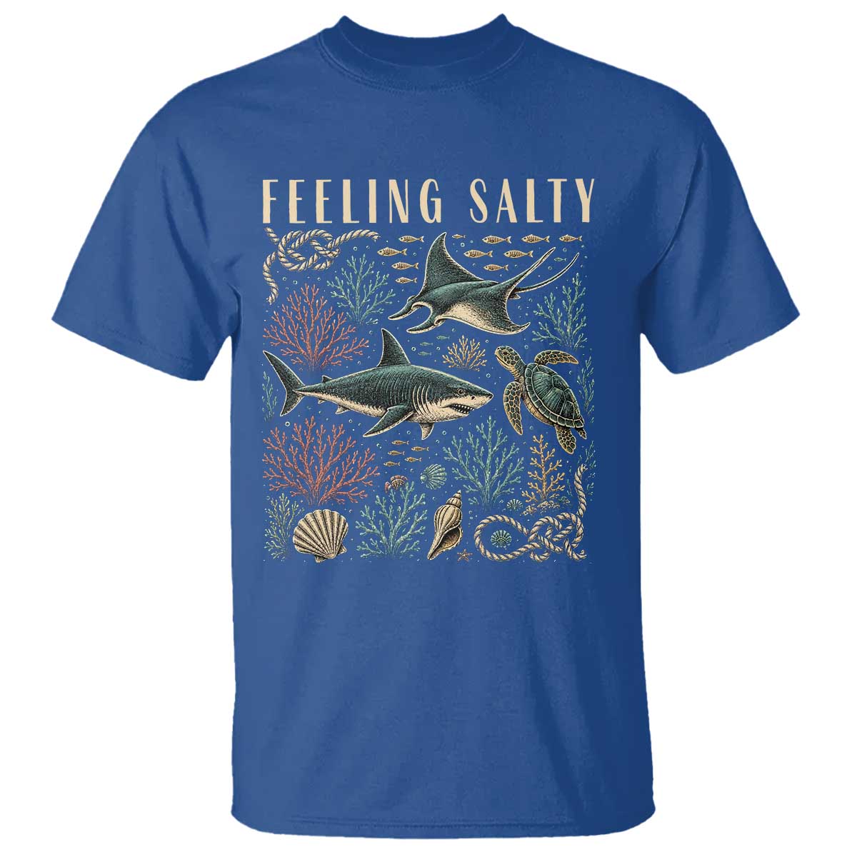 Feeling Salty Shark Lover Vintage Ocean Life T Shirt TS11 Royal Blue Print Your Wear
